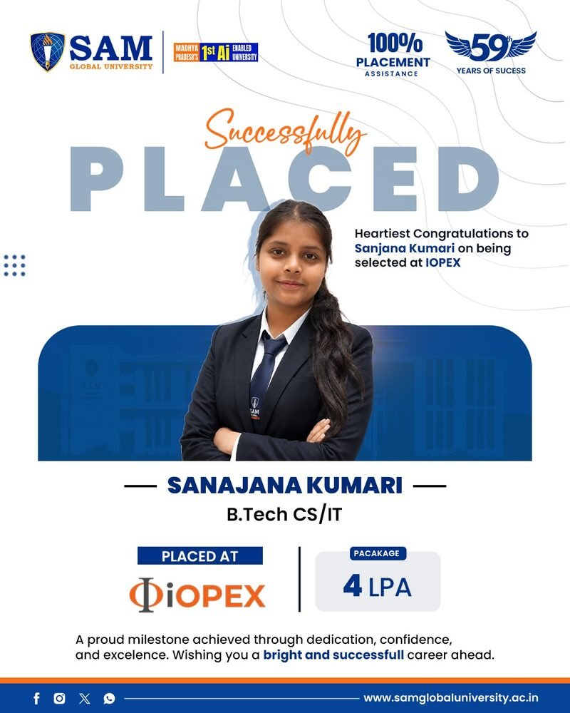 Sanjana Kumari placed at IOPEX — SAM Global University